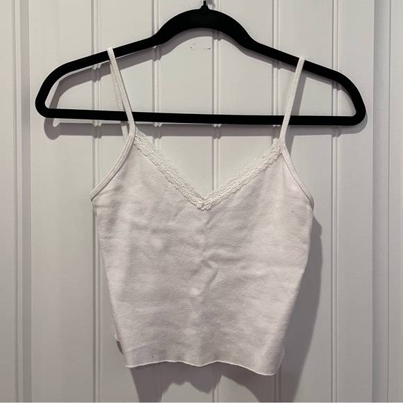Brandy Melville Tops - Brandy Melville White Lace Trim Cami Top Coquette Cottagecore Feminine Delicate